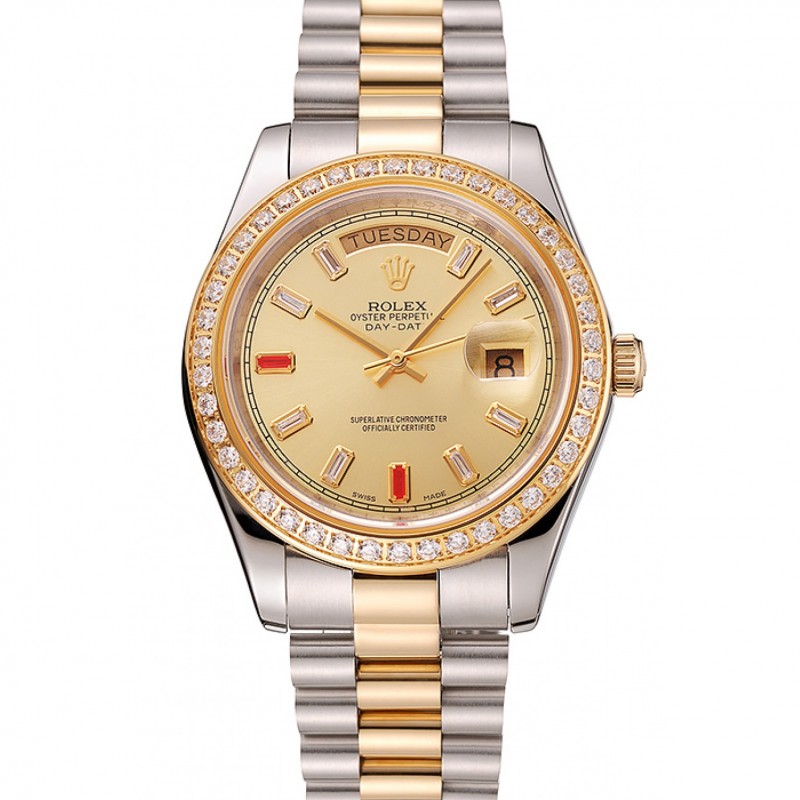 Suiza de relojes de diamantes y rubíes Champagne Dial brazalete de dos tonos – Replicas relojes de lujo