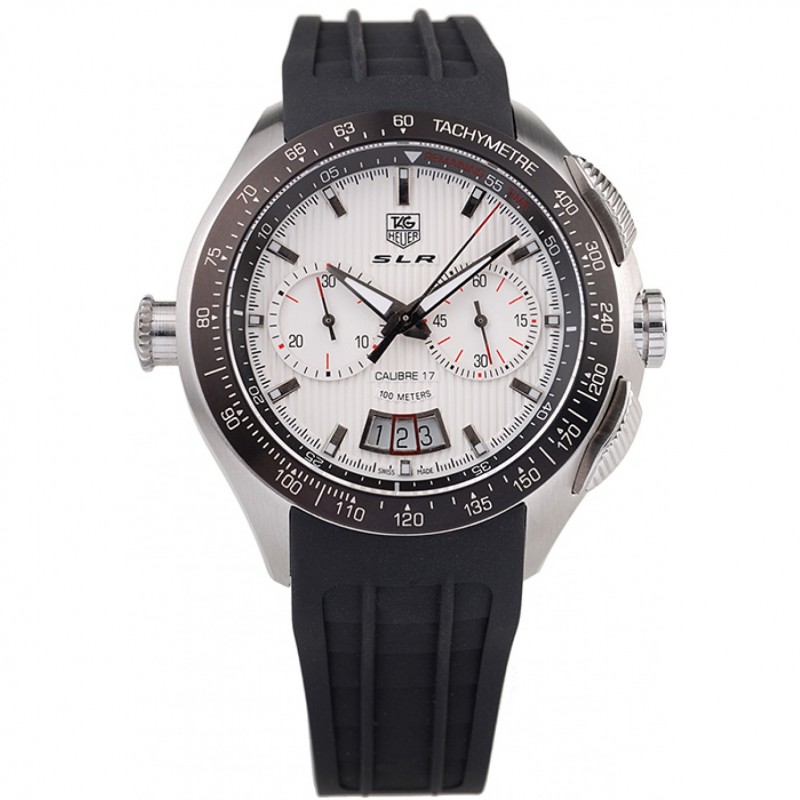 Tag Heuer Suizo Dial SLR taqu metro Bisel Negro correa de caucho